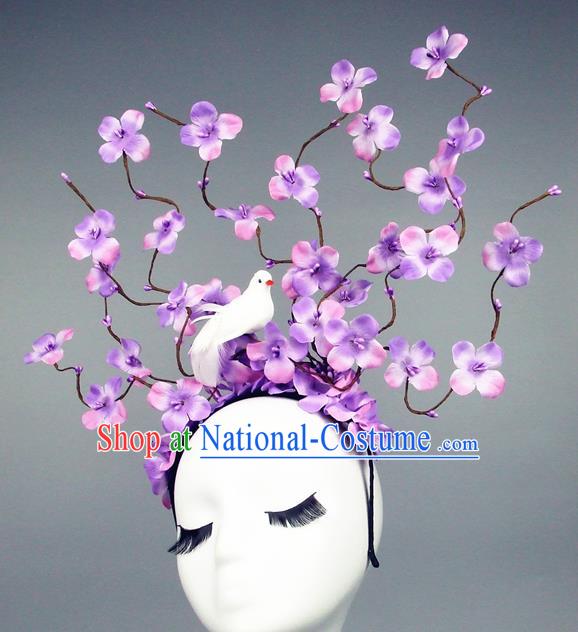 Asian China Rosy Flowers Hair Accessories Model Show Headdress, Halloween Ceremonial Occasions Miami Deluxe Headwear