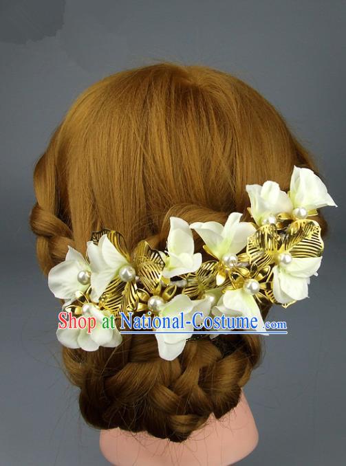 Traditional Handmade Classical Wedding Hair Accessories, Baroque Bride Yellow Flowers Hair Clasp for Women