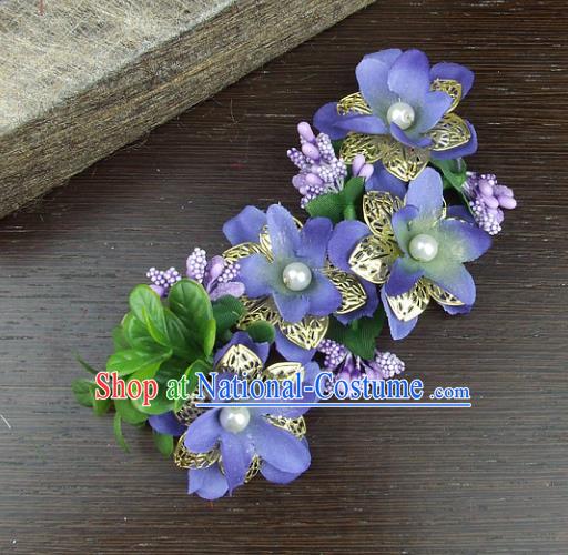 Traditional Handmade Classical Wedding Hair Accessories, Baroque Bride Purple Flowers Hair Clasp for Women