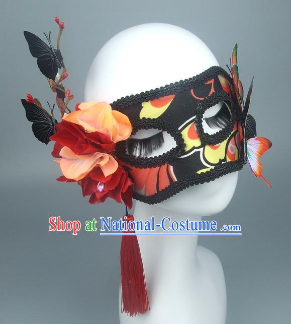 Asian China Exaggerate Fancy Ball Accessories Model Show Butterfly Mask, Halloween Ceremonial Occasions Miami Deluxe Face Mask