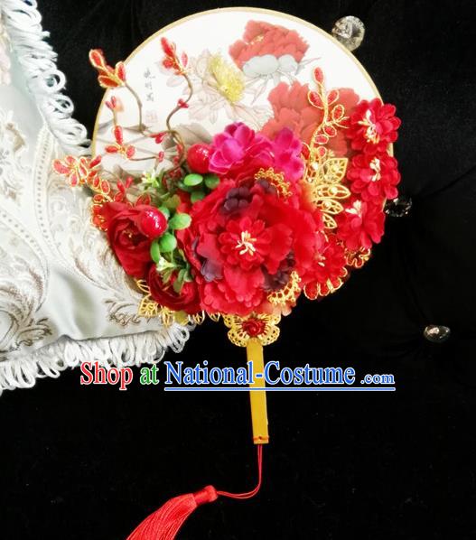 Traditional Handmade Chinese Ancient Wedding Butterfly Round Fans, Hanfu Palace Lady Bride Mandarin Fans for Women