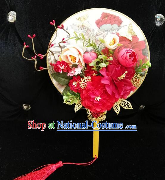 Traditional Handmade Chinese Ancient Wedding Round Fans, Hanfu Palace Lady Bride Mandarin Fans for Women