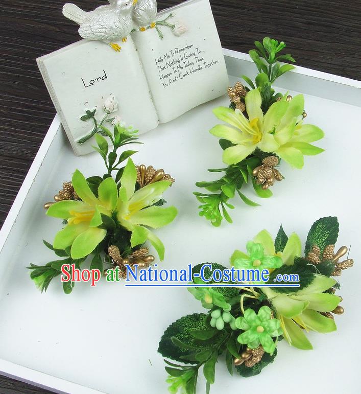 Asian China Wedding Bride Hair Accessories Pastoralism Green Flower Hair Stick Baroque Headwear for Women