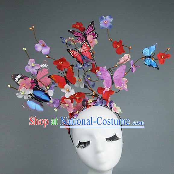 Asian China Exaggerate Hair Accessories Model Show Butterfly Headpiece, Halloween Ceremonial Occasions Miami Deluxe Headwear