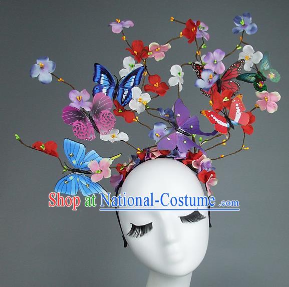 Asian China Exaggerate Hair Accessories Model Show Butterfly Headpiece, Halloween Ceremonial Occasions Miami Deluxe Headwear