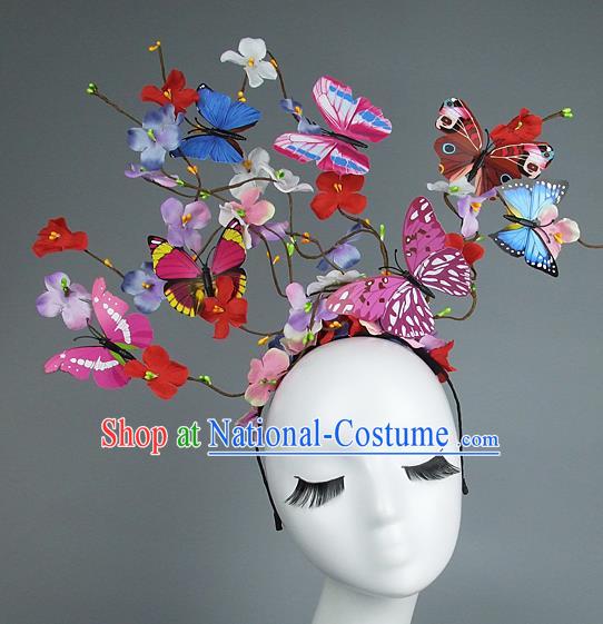 Asian China Exaggerate Hair Accessories Model Show Butterfly Headpiece, Halloween Ceremonial Occasions Miami Deluxe Headwear