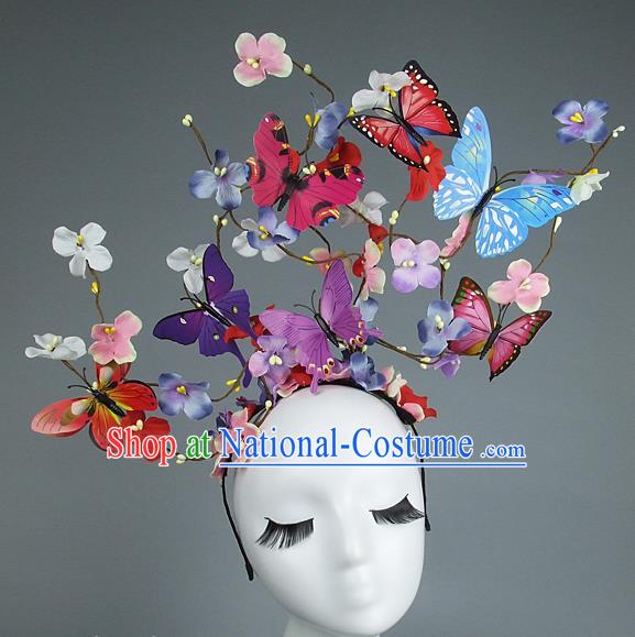 Asian China Exaggerate Hair Accessories Model Show Butterfly Headpiece, Halloween Ceremonial Occasions Miami Deluxe Headwear