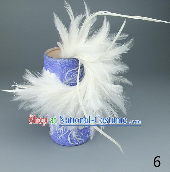 Top Grade Handmade Classical Hair Accessories Princess White Feather Bobby Pin, Baroque Style Wedding Bride Hair Claw for Women