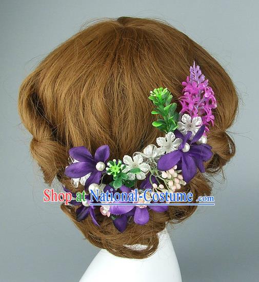 Top Grade Handmade Hair Accessories Princess Ceramics Flowers Purple Hair Clasp, Baroque Style Wedding Bride Headband for Women