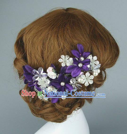 Top Grade Handmade Hair Accessories Princess Ceramics Flowers Purple Hair Clasp, Baroque Style Wedding Bride Headband for Women