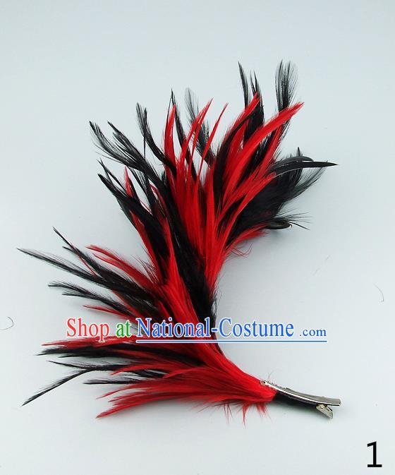 Top Grade Handmade Latin Dance Hair Accessories Red Feather Hair Claw, Baroque Style Wedding Bride Hair Stick for Women