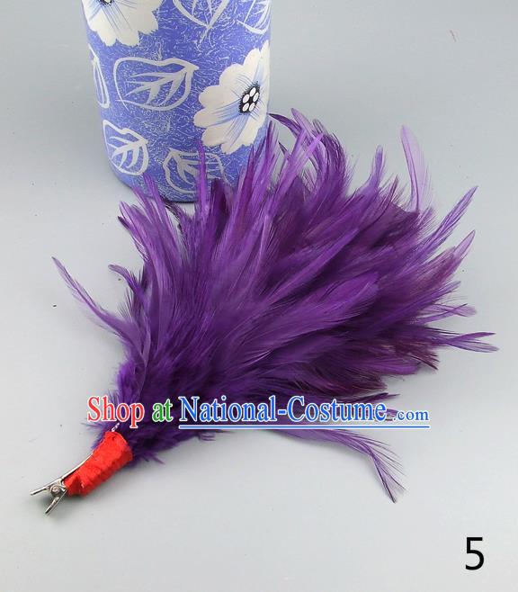 Top Grade Handmade Latin Dance Hair Accessories Purple Feather Hair Claw, Baroque Style Wedding Bride Hair Stick for Women