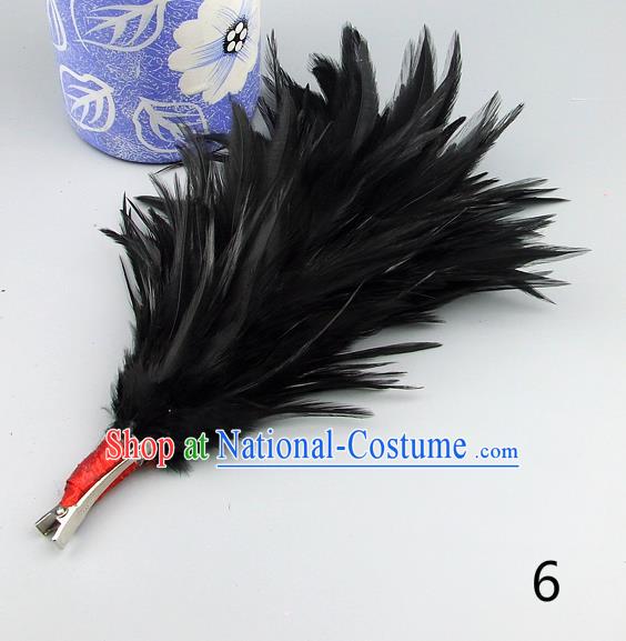 Top Grade Handmade Latin Dance Hair Accessories Black Feather Hair Claw, Baroque Style Wedding Bride Hair Stick for Women