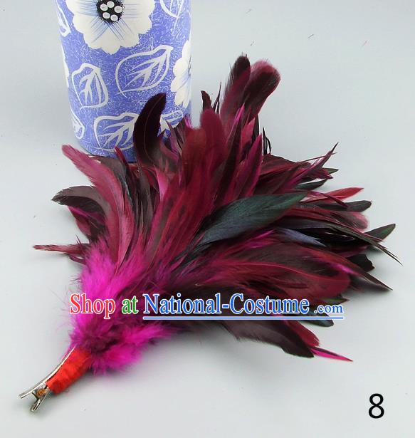 Top Grade Handmade Latin Dance Hair Accessories Rosy Feather Hair Claw, Baroque Style Wedding Bride Hair Stick for Women