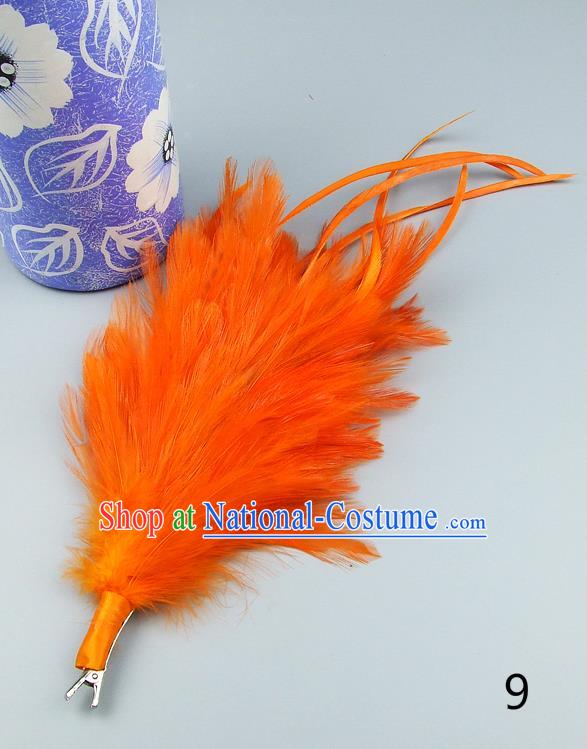 Top Grade Handmade Latin Dance Hair Accessories Orange Feather Hair Claw, Baroque Style Wedding Bride Hair Stick for Women