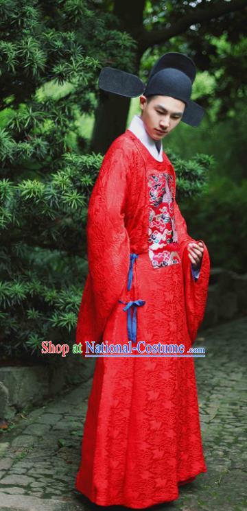 Traditional Chinese Ming Dynasty Emperor Wedding Embroidered Costume, Asian China Ancient Hanfu Bridegroom Clothing for Men