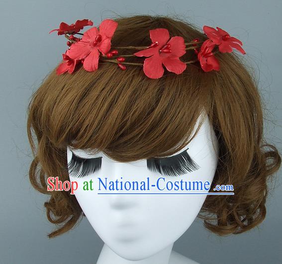 Top Grade Handmade Wedding Hair Accessories Model Show Rattan Plaited Red Flowers Hair Clasp, Baroque Style Bride Deluxe Headwear for Women