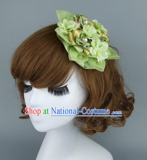 Top Grade Handmade Wedding Hair Accessories Model Show Green Flowers Hair Stick, Baroque Style Bride Deluxe Headwear for Women