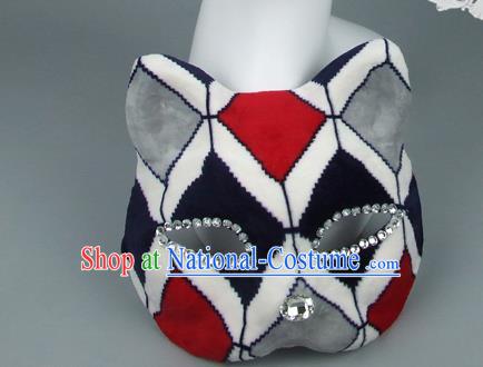 Handmade Exaggerate Fancy Ball Accessories Model Show Crystal Cat Red Mask, Halloween Ceremonial Occasions Face Mask