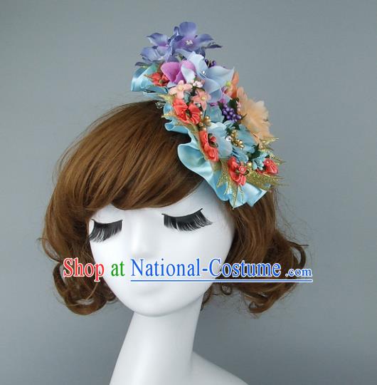 Top Grade Handmade Wedding Hair Accessories Model Show Flowers Hair Stick, Baroque Style Bride Deluxe Headwear for Women