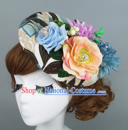 Top Grade Handmade Wedding Hair Accessories Model Show Peony Flowers Top Hat, Baroque Style Bride Deluxe Headwear for Women