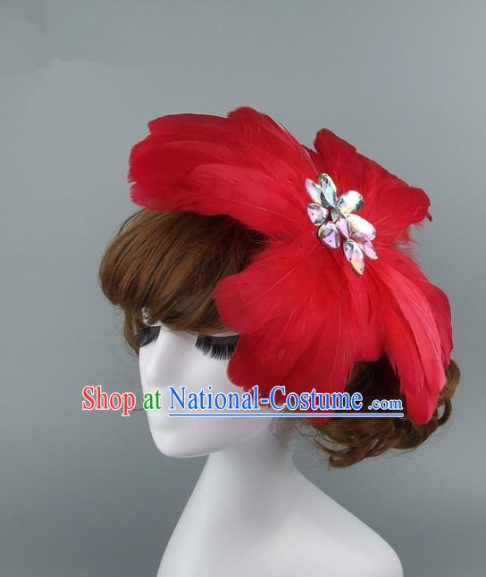 Top Grade Handmade Halloween Hair Accessories Model Show Red Feather Hair Stick, Baroque Style Deluxe Headwear for Women