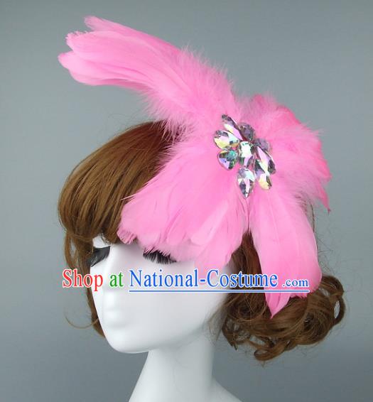 Top Grade Handmade Halloween Hair Accessories Model Show Pink Feather Hair Stick, Baroque Style Deluxe Headwear for Women