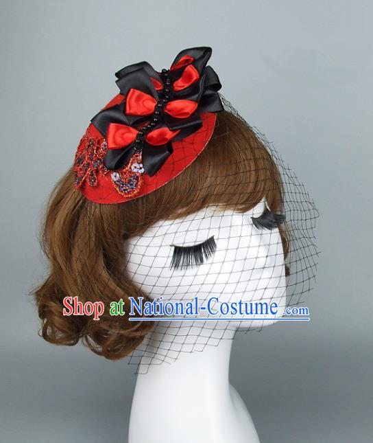 Top Grade Handmade Fancy Ball Hair Accessories Model Show Red Top Hat, Baroque Style Deluxe Headwear for Women