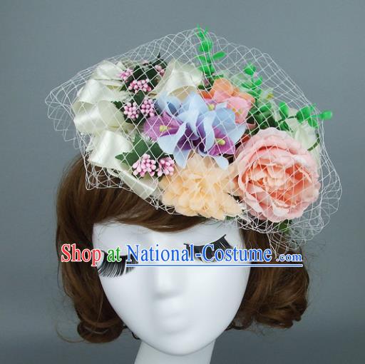 Top Grade Handmade Fancy Ball Hair Accessories Model Show Flowers Veil Top Hat, Baroque Style Deluxe Headwear for Women