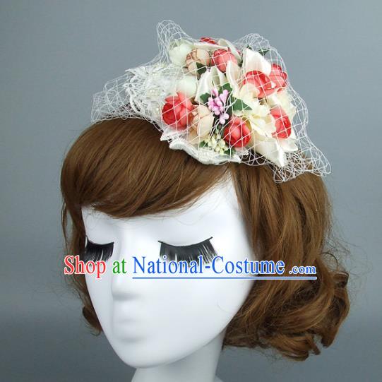 Top Grade Handmade Fancy Ball Hair Accessories Model Show Flowers Veil Headdress, Baroque Style Deluxe Headwear for Women