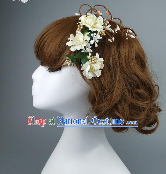 Top Grade Handmade Wedding Hair Accessories Model Show White Flowers Hair Clasp, Baroque Style Bride Deluxe Headwear for Women