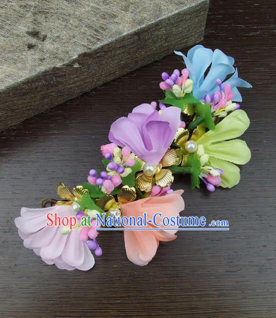 Top Grade Handmade Wedding Hair Accessories Colorful Headdress Silk Flowers Hair Stick, Baroque Style Bride Headwear for Women