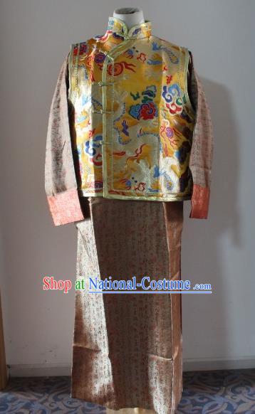 Traditional Ancient Chinese Manchu Prince Mandarin Jacket Costume, Asian Chinese Qing Dynasty Emperor Clothing for Men