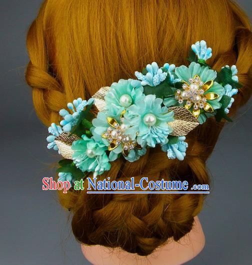 Top Grade Handmade Wedding Hair Accessories Green Silk Flowers Pearls Hair Stick, Baroque Style Bride Headwear for Women