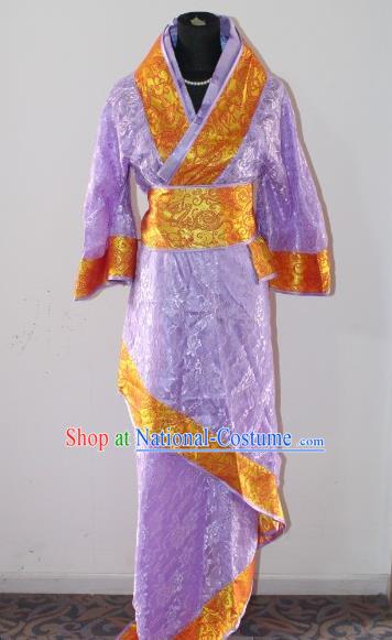 Asian China Ancient Han Dynasty Palace Lady Costume, Traditional Chinese Hanfu Embroidered Purple Curve Bottom Clothing for Women