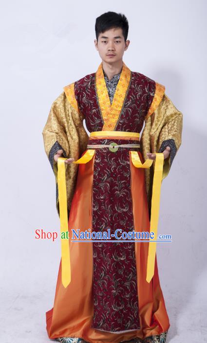 Traditional Ancient Chinese Royal Highness Costume, Asian Chinese Han Dynasty Emperor Clothing for Men