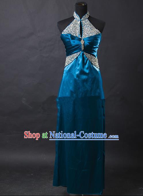Traditional Chinese Modern Dancing Costume, Women Opening Dance Costume, Modern Dance Blue Dress for Women