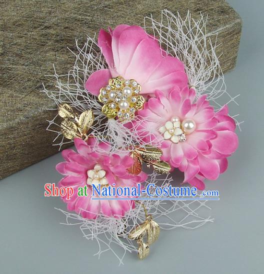 Top Grade Handmade Wedding Hair Accessories Pink Flowers Headdress, Baroque Style Bride Headwear for Women