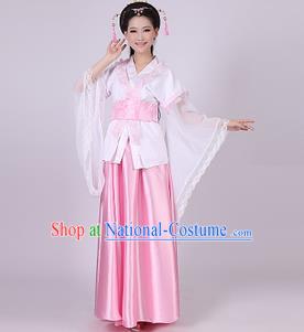 Asian China Ancient Han Dynasty Palace Lady Costume, Traditional Chinese Princess Hanfu Embroidered Pink Dress Clothing for Women