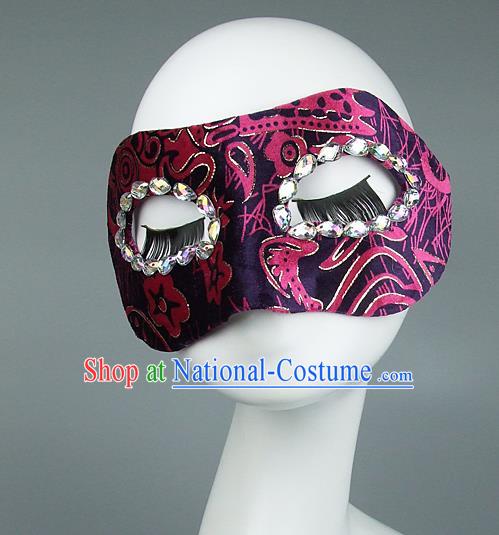 Top Grade Handmade Exaggerate Fancy Ball Model Show Crystal Pink Mask, Halloween Ceremonial Occasions Face Mask