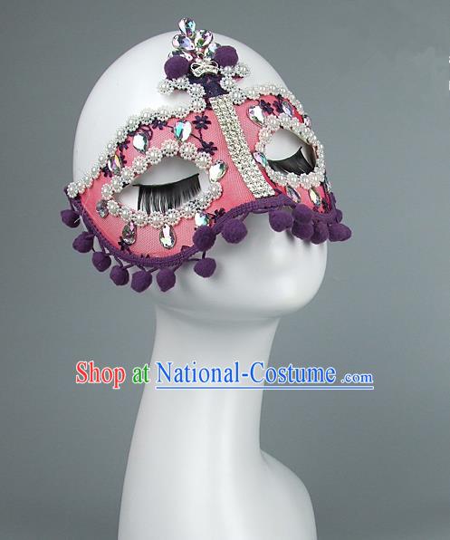 Top Grade Handmade Exaggerate Fancy Ball Model Show Pink Mask, Halloween Ceremonial Occasions Face Mask