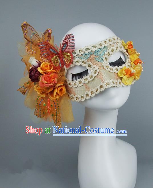 Top Grade Handmade Exaggerate Fancy Ball Model Show Veil Butterfly Mask, Halloween Ceremonial Occasions Face Mask