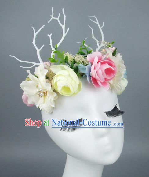 Asian Fancy Ball Flowers Branch Hair Accessories Model Show Headdress, Halloween Ceremonial Occasions Miami Deluxe Headwear