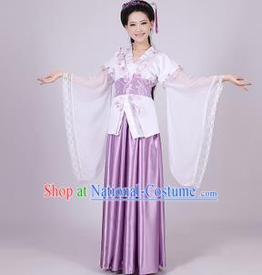 Asian China Ancient Han Dynasty Palace Lady Costume, Traditional Chinese Princess Hanfu Embroidered Purple Dress Clothing for Women