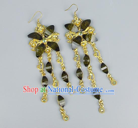 Top Grade Wedding Accessories Vintage Tassel Earrings, Baroque Style Handmade Bride Green Crystal Butterfly Eardrop for Women