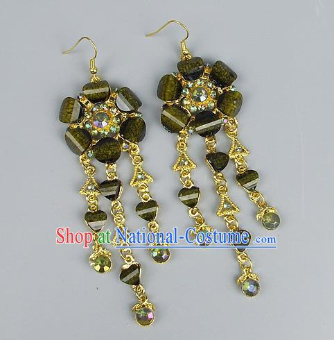 Top Grade Wedding Accessories Vintage Golden Tassel Earrings, Baroque Style Handmade Bride Green Crystal Eardrop for Women