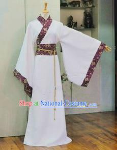 Asian China Ancient Han Dynasty Palace Lady Costume, Traditional Chinese Princess Hanfu Embroidered White Dress Clothing for Women