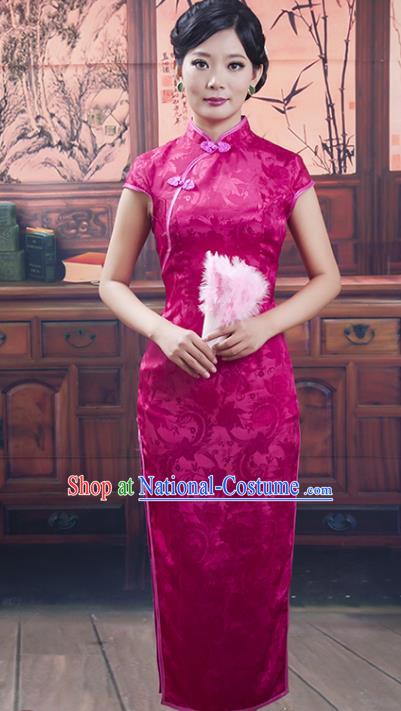 Traditional Chinese National Costume Purple Wedding Qipao, China Ancient Cheongsam Silk Chirpaur Dress for Women