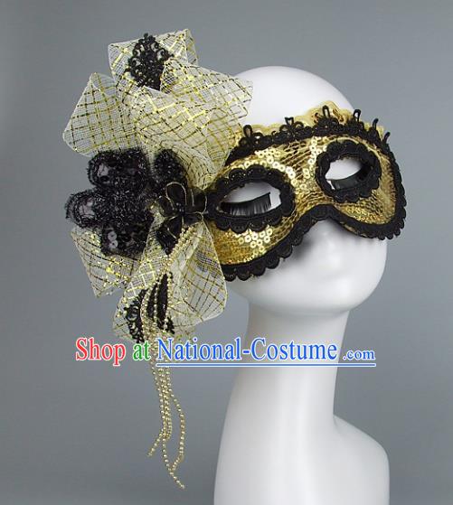 Top Grade Handmade Exaggerate Fancy Ball Accessories Golden Mask, Halloween Model Show Ceremonial Occasions Face Mask