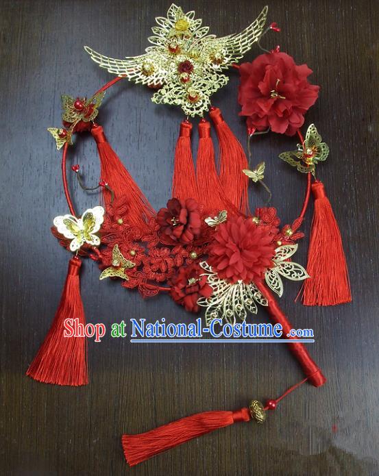 Traditional Handmade Chinese Ancient Wedding Xiuhe Suit Round Fans, Hanfu Palace Lady Bride Mandarin Fans for Women